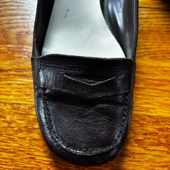 Vintage Nine West 1.5" Block Heel Dark Brown Leather Penny Loafers Size 8M - Picture 3 of 8